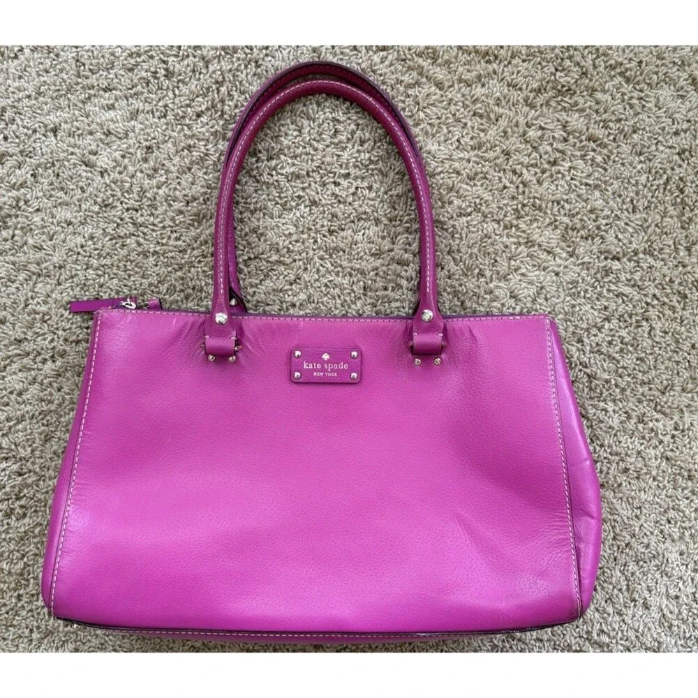 Kate Spade New York Wellesley Leather Tote Bag Fuchsia Pink Large Zippered Top